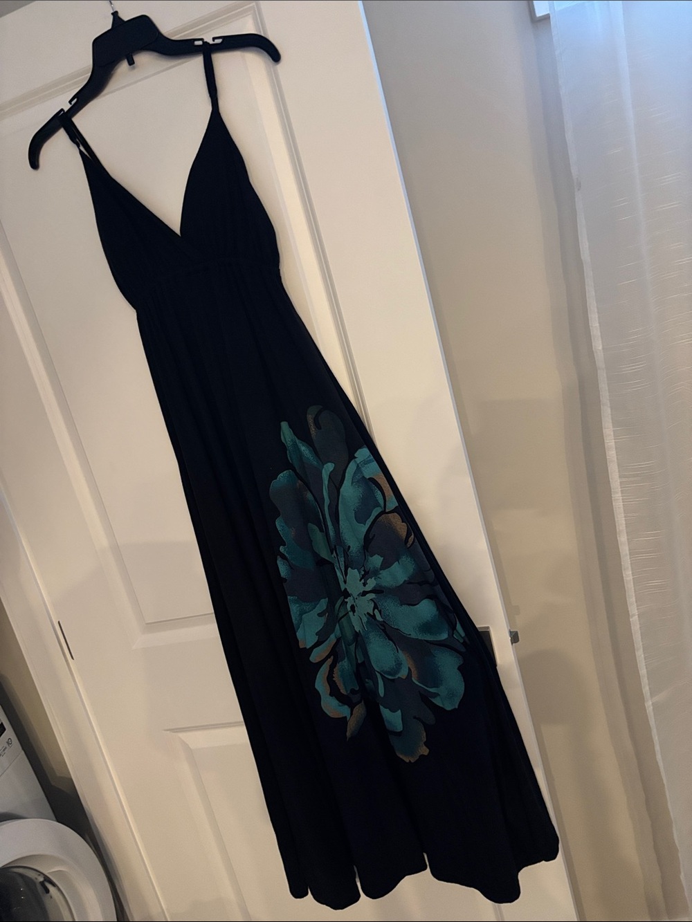 Michaels Black Maxi Dress with Teal Floral Accent